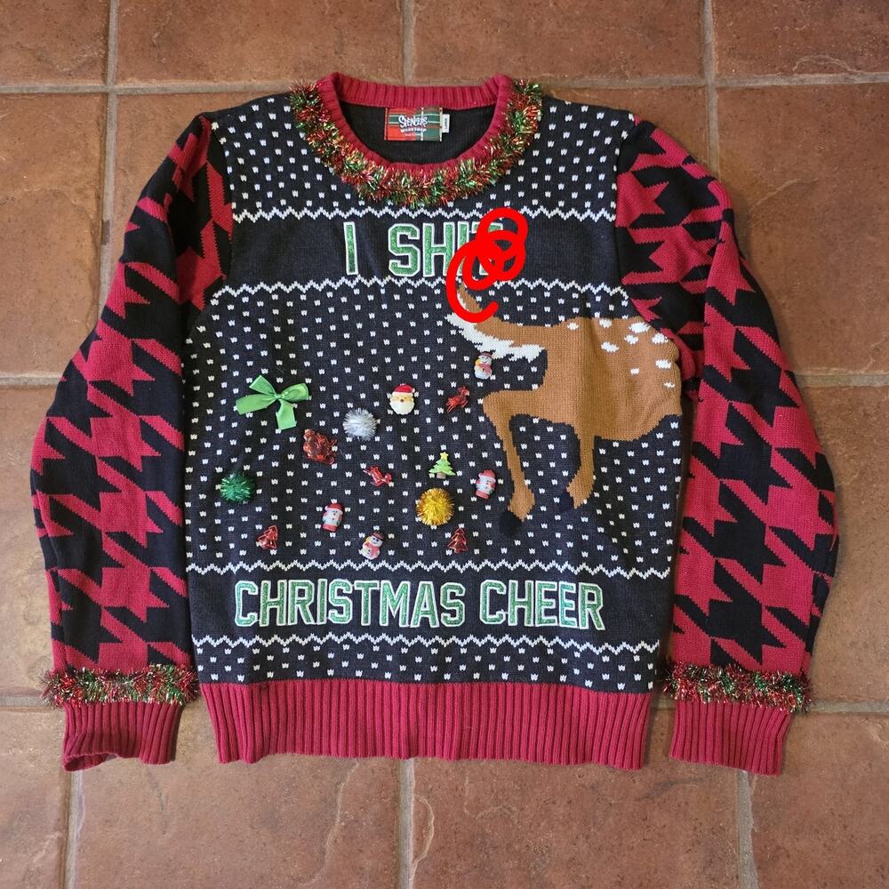 Spencers Mens Large Light up UGLY CHRISTMAS Sweater Reindeer Cheer Party Funny